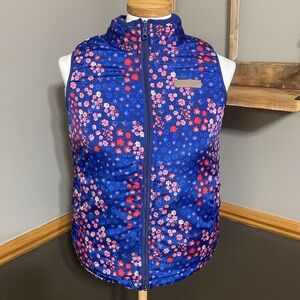 Buffalo navy blue floral & gray fleece reversible puffer vest size L